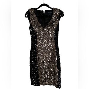 French Connection Black and Silver Sequin Sheath Dress